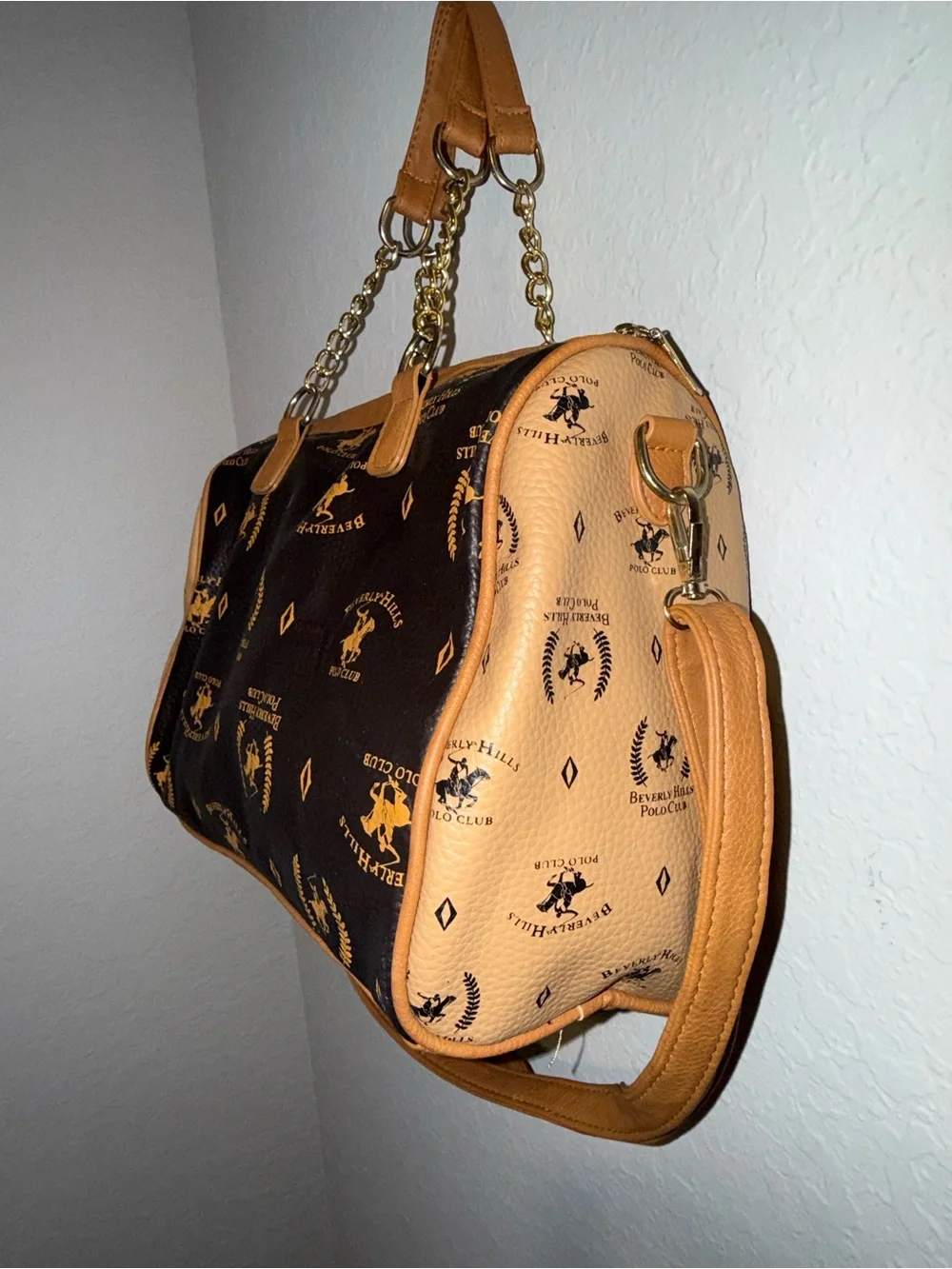 NWT Beverly Hills Polo Club Brown Monogram Satchel Crossbody Handbag